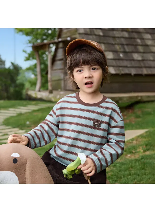 Футболка с длинным рукавом в полоску Ask Junior, коричневый — фото 4