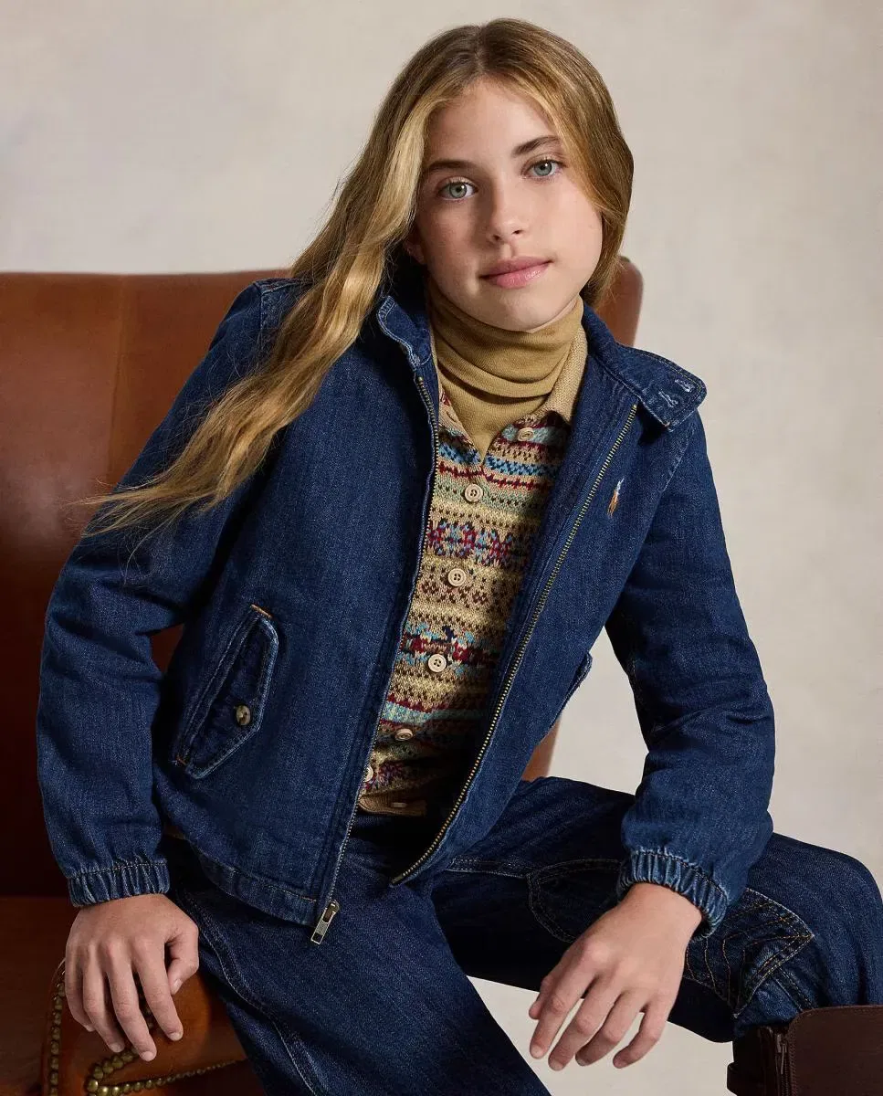 Детская джинсовая куртка для девочек с вышивкой Polo Ralph Lauren, Azul Índigo — фото 4