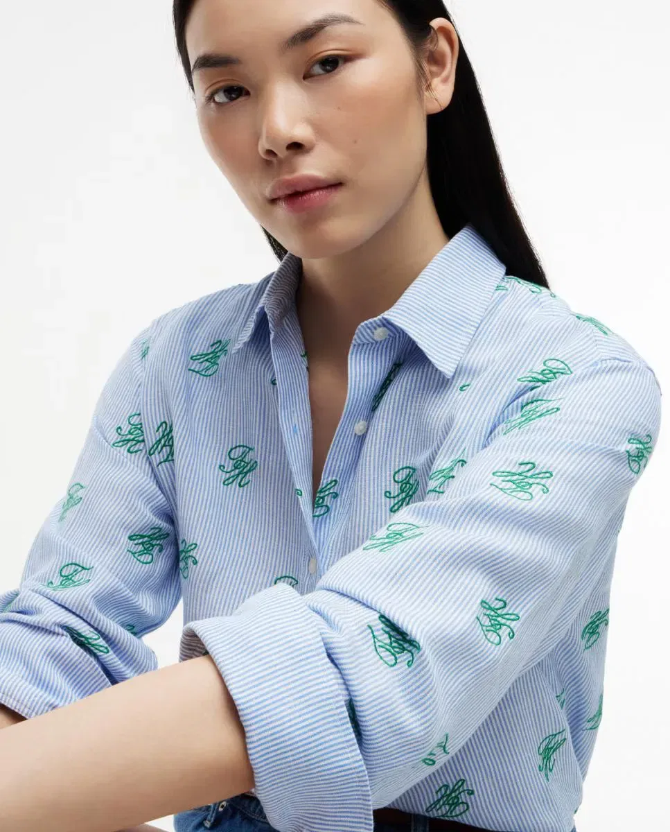Женская рубашка из льна с принтом Tommy Hilfiger, Azul Claro — фото 3