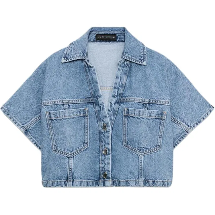 Женская рубашка с лацканами Medium Blue ZARA, Medium Blue