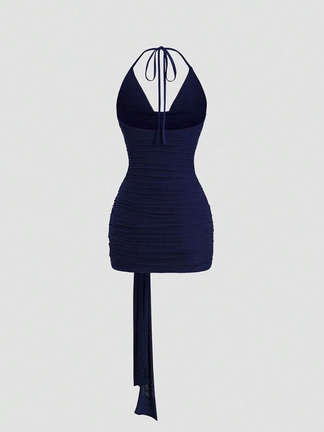 Женское сексуальное мини-платье bodycon без рукавов с металлической пряжкой, Navy Blue — фото 3