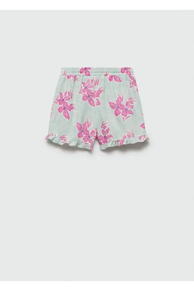 Детские шорты для девочек с цветочным принтом Mango Kids, Turquoise — фото 4