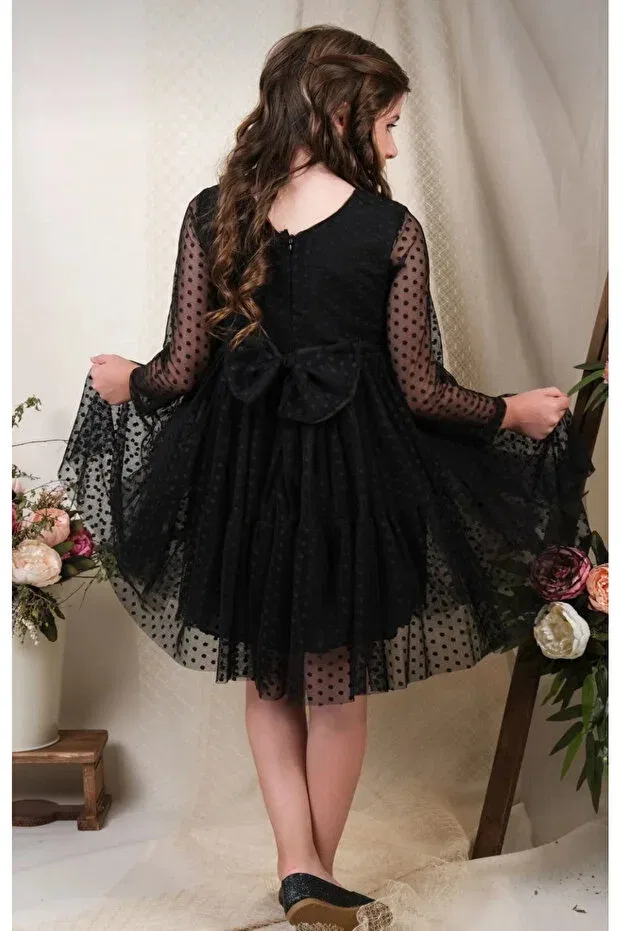 Детское платье для девочек с длинным рукавом из тюля Calisa, Black — фото 4