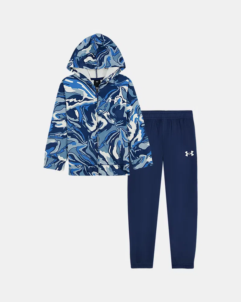 Комплект из теплого пике-флиса, худи на молнии и джоггеры, UA Armour Printed UnderArmour, Aegean Blue/White