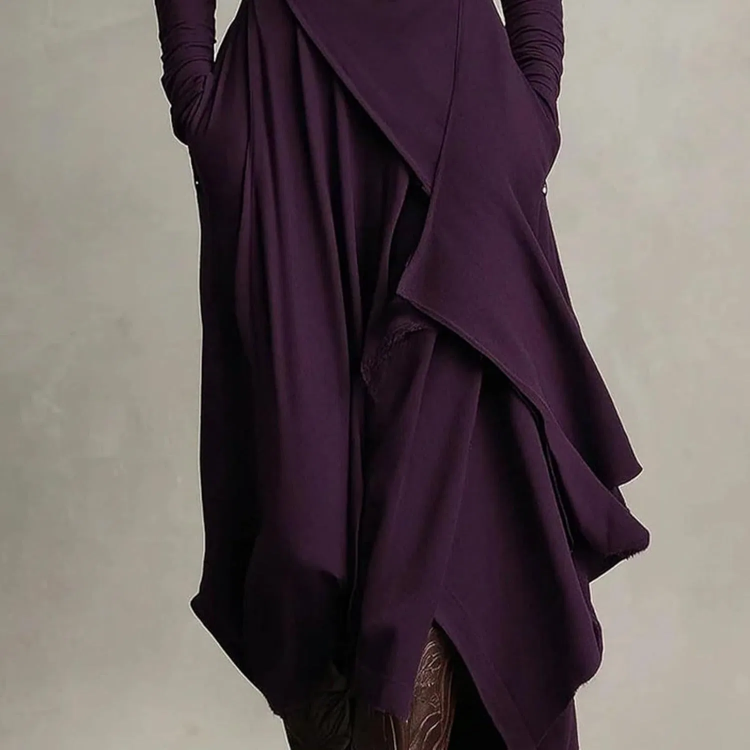Женское платье макси с высокой горловиной асимметричное, Purple — фото 4