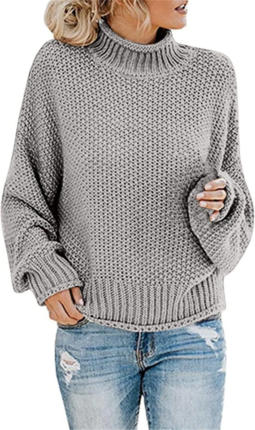 Женский свитер с воротником-стойкой, oversize, с длинным рукавом, серый