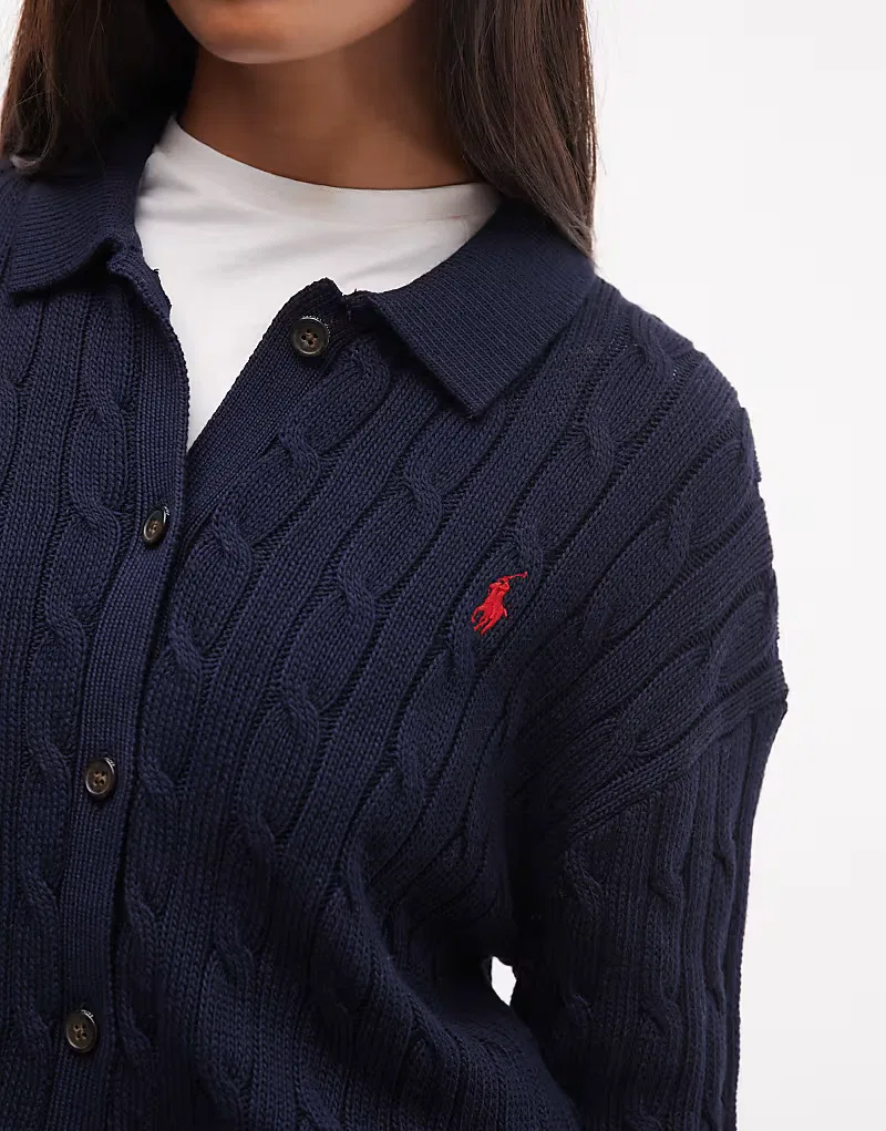 Кардиган прямого кроя Polo Ralph Lauren с косами, темно-синий — фото 2