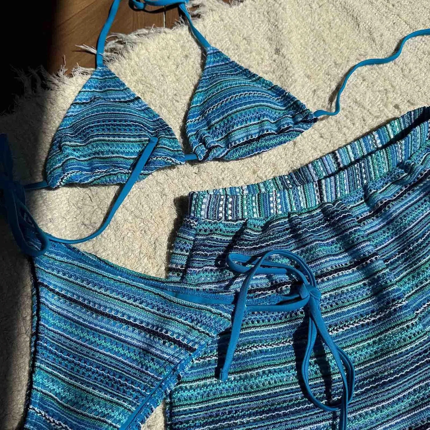 Женский купальный костюм трикотажный с богемным принтом, Blue — фото 4