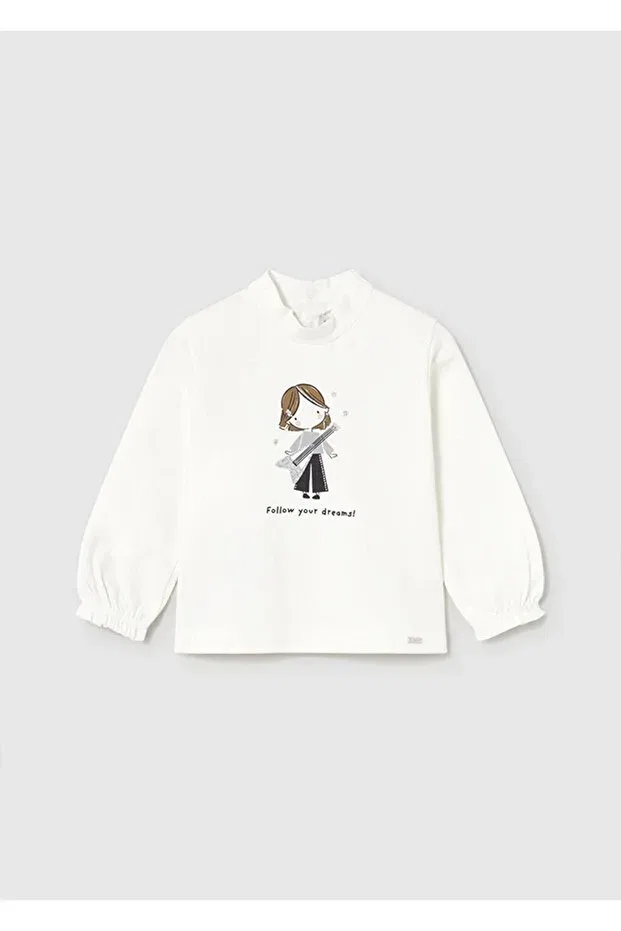 Детская футболка для девочек с длинным рукавом Winter baby girl lightweight fisherman long sleeve tshirt Mayoral, Ecru