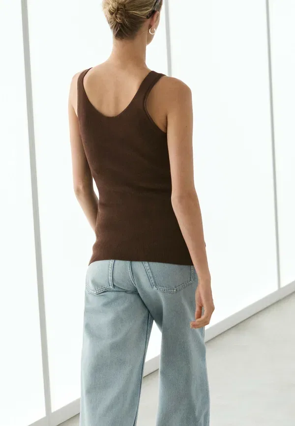 Топ хлопковый Rib Massimo Dutti, темно-коричневый — фото 3