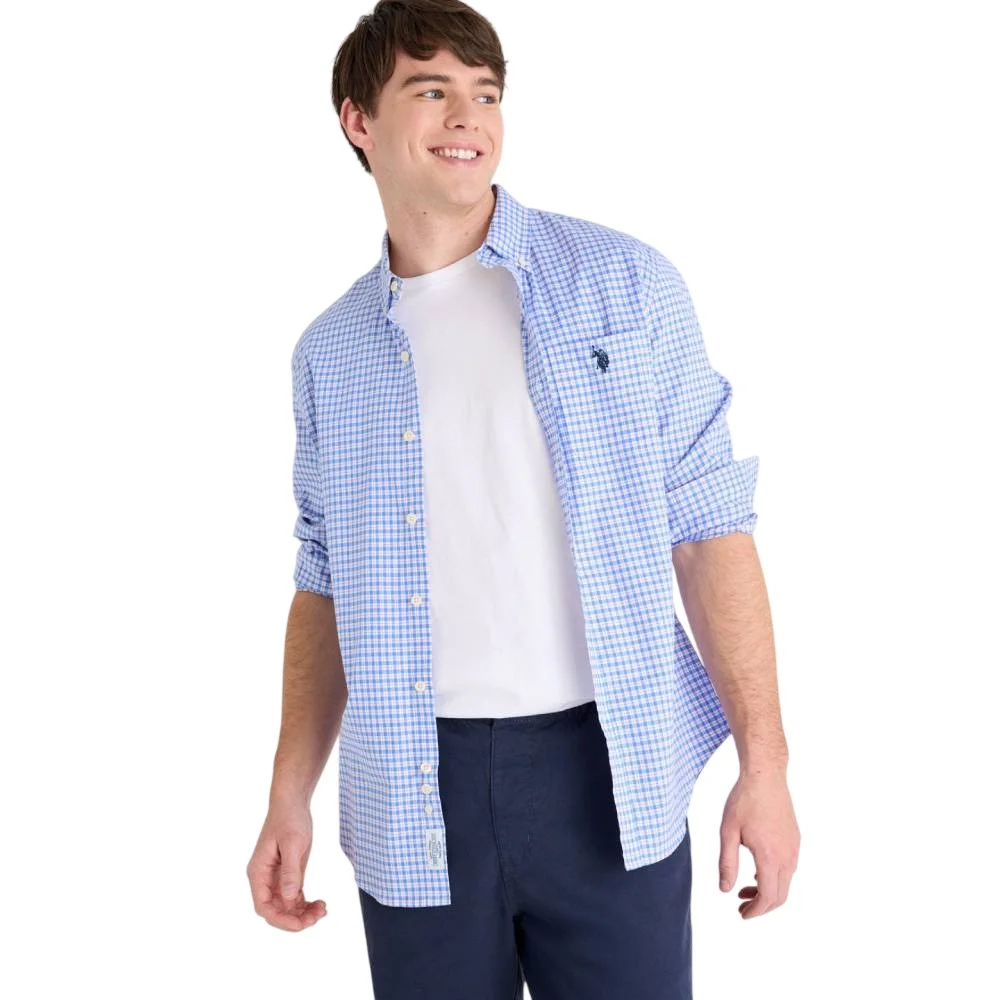 Мужская рубашка U.S. Polo Assn. Long Sleeve Stretch Plaid Madras, розовый/синий