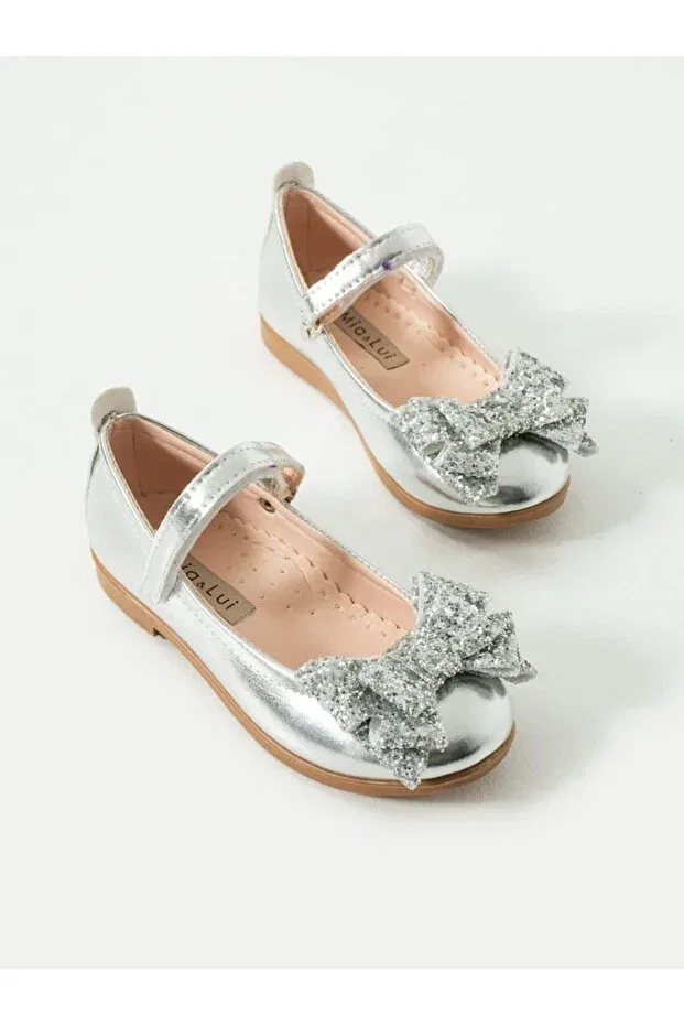 Детские балетки для девочек с блестящим бантом Nazhankids, Gray