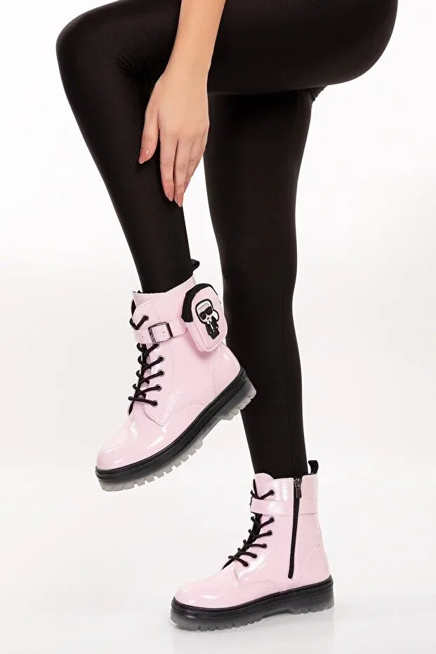 Детские ботинки для девочек на молнии с узором Candy Pink Zippered Girls' Boots with Pocket Detail Ramer, Candy Pink — фото 4