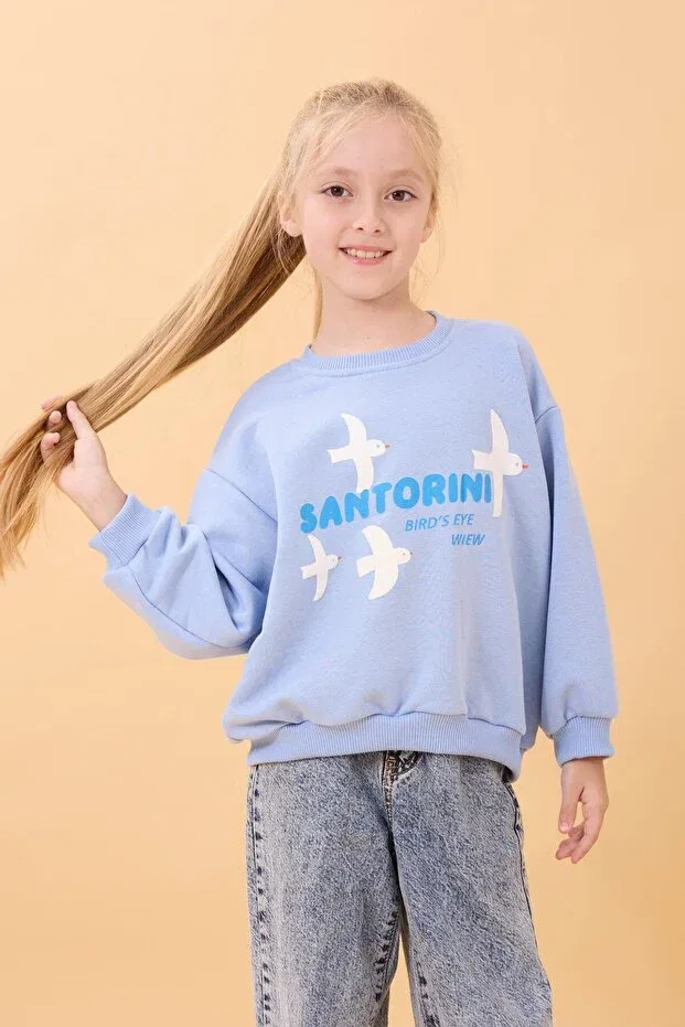 Детские свитшот для девочек с принтом Santorini Printed Seasonal Perendi, Blue — фото 3