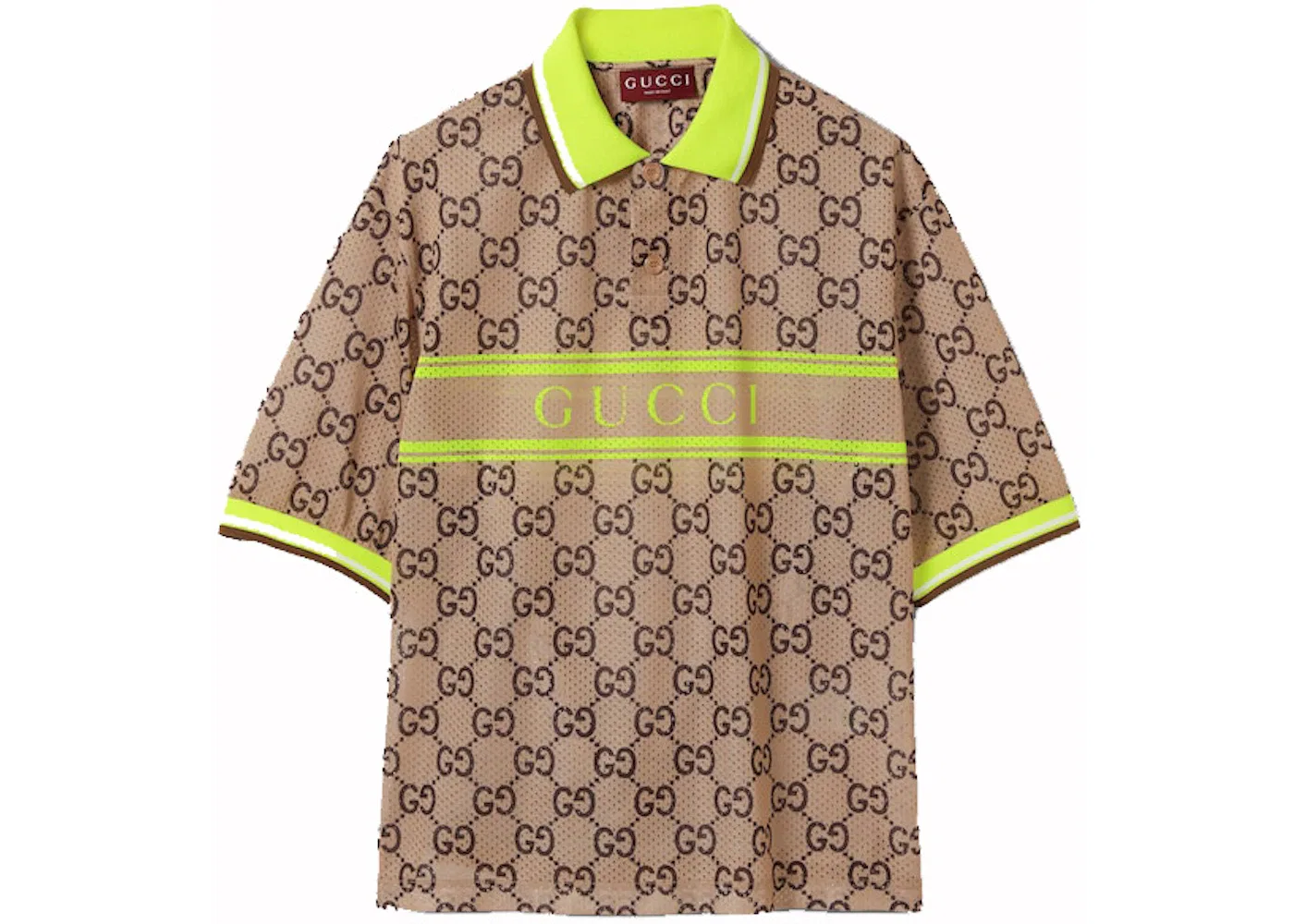 Мужское поло GG Print с сетчатым материалом Gucci, Beige And Ebony