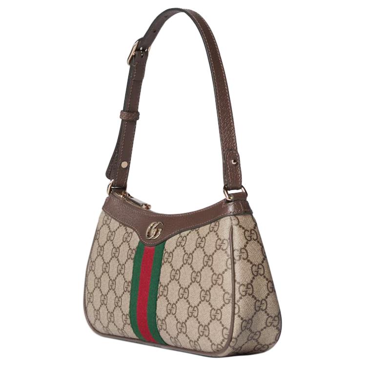 GUCCI Холщовая наплечная сумка унисекс, бежево-коричневая — фото 2