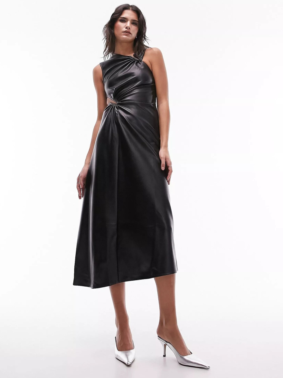 

Платье Topshop Pu Assymetric Cut Out Detail Midi, черный