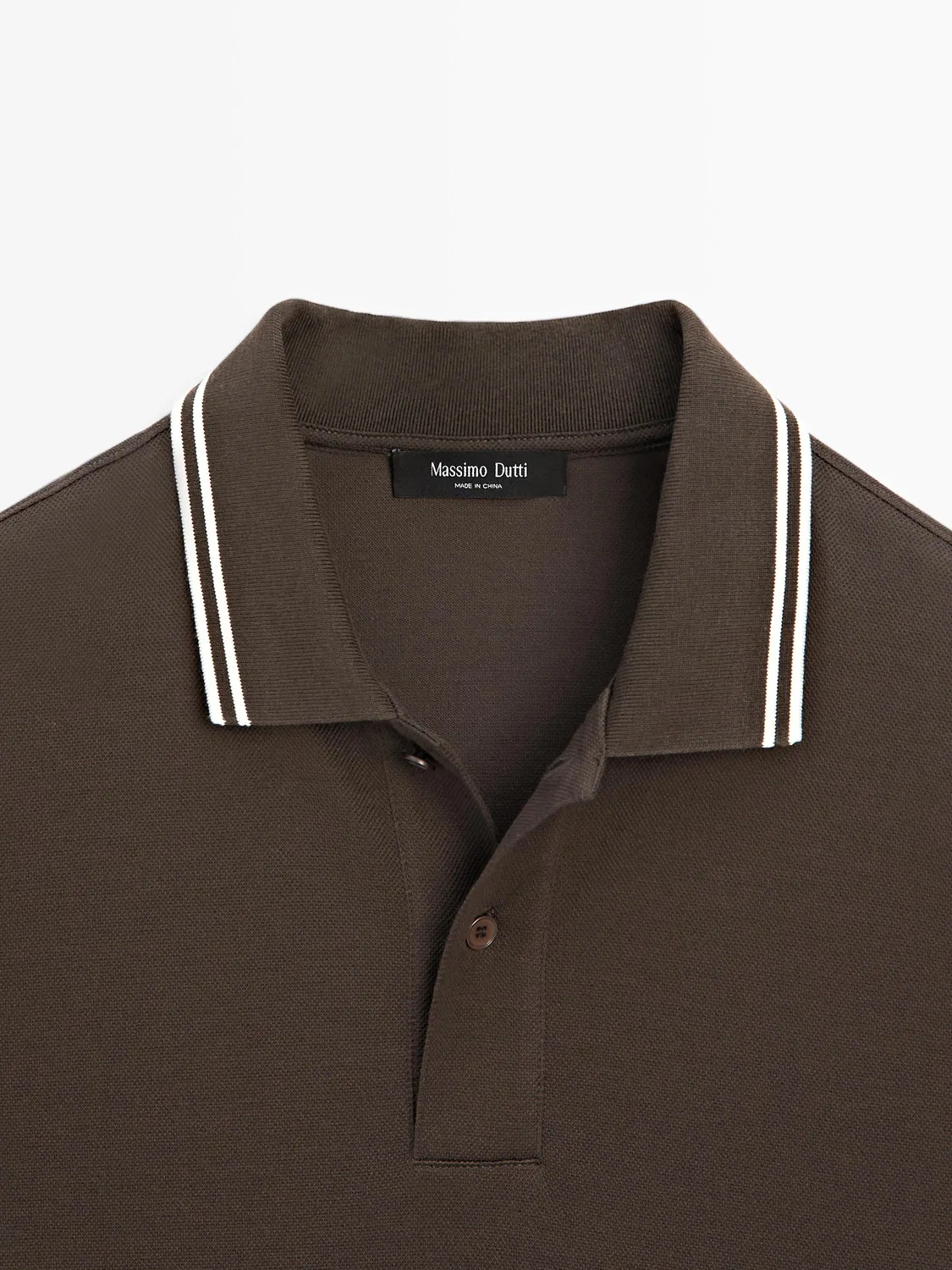 Поло с коротким рукавом и контрастными деталями Massimo Dutti, шоколадный — фото 3