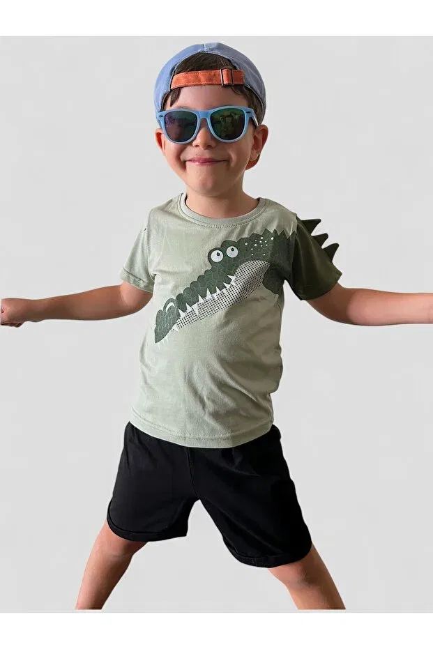 Детская футболка для мальчиков с принтом 3 size timsah design Patriko Tekstil, Light Green — фото 2