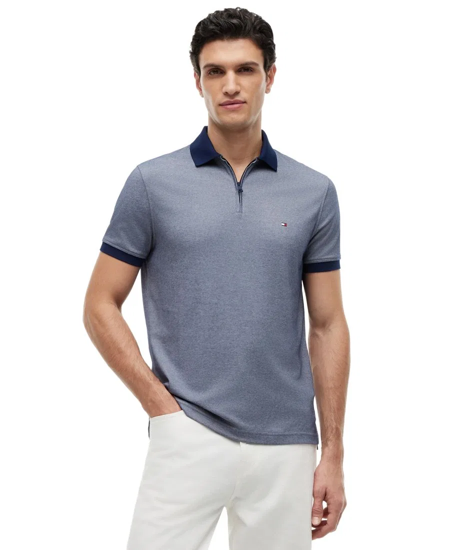 Мужская поло-рубашка с застежкой-молнией, regular fit Tommy Hilfiger, Carbon Navy/White