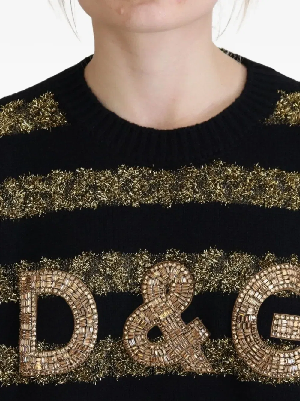 Полосатый свитер D&G с кристаллами DOLCE & GABBANA, черный — фото 4