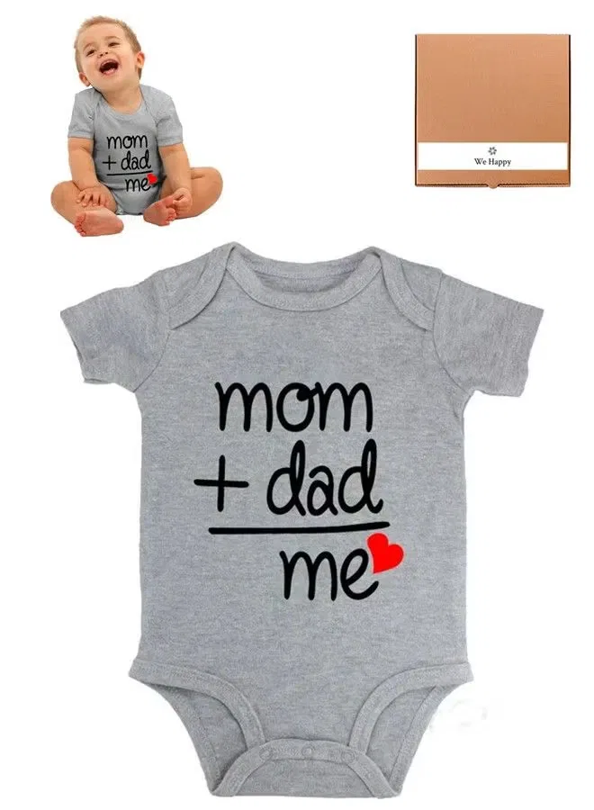 Боди-комбинезон с принтом Mom Dad Me We Happy, серый