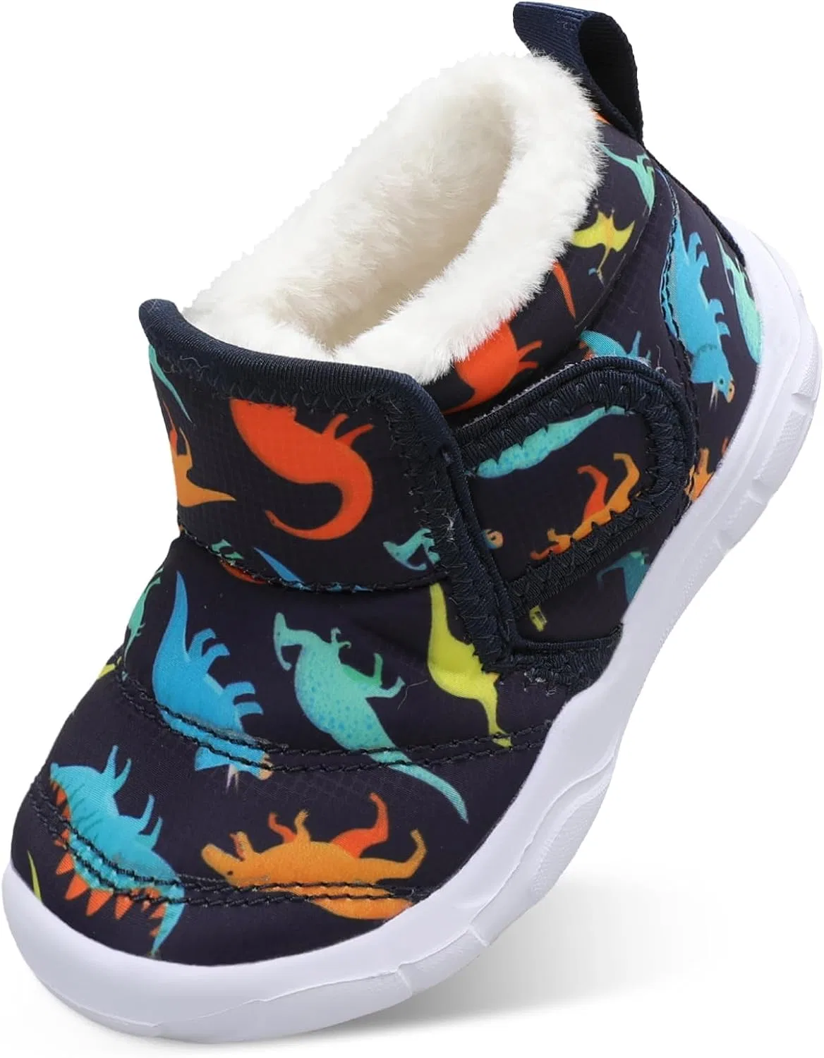 Детские зимние ботинки с флисом и принтом QFH, Navy Dino