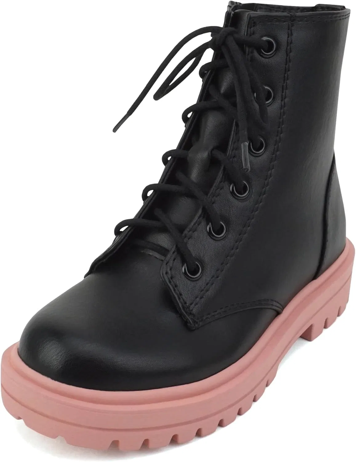 Детские ботинки на шнуровке с молнией из экокожи на тракторной подошве Soda, Black/Mauve — фото 2
