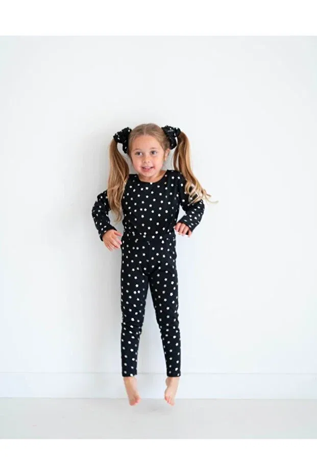 Детский комплект из футера с принтом Gymnastics set with star pattern Mon Icone, Black