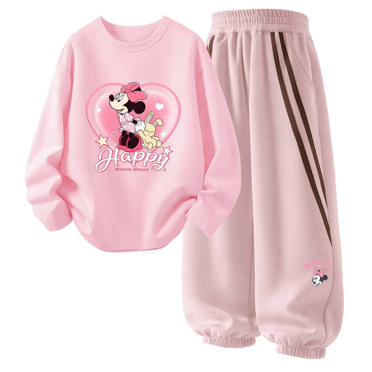 Детский спортивный костюм с круглым вырезом, тонкий, для девочек, Disney, Light Pink