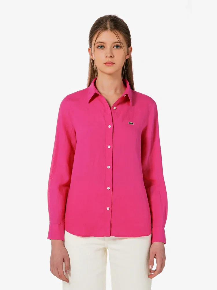 Женская рубашка из льна регулярного кроя LACOSTE, Pink — фото 4