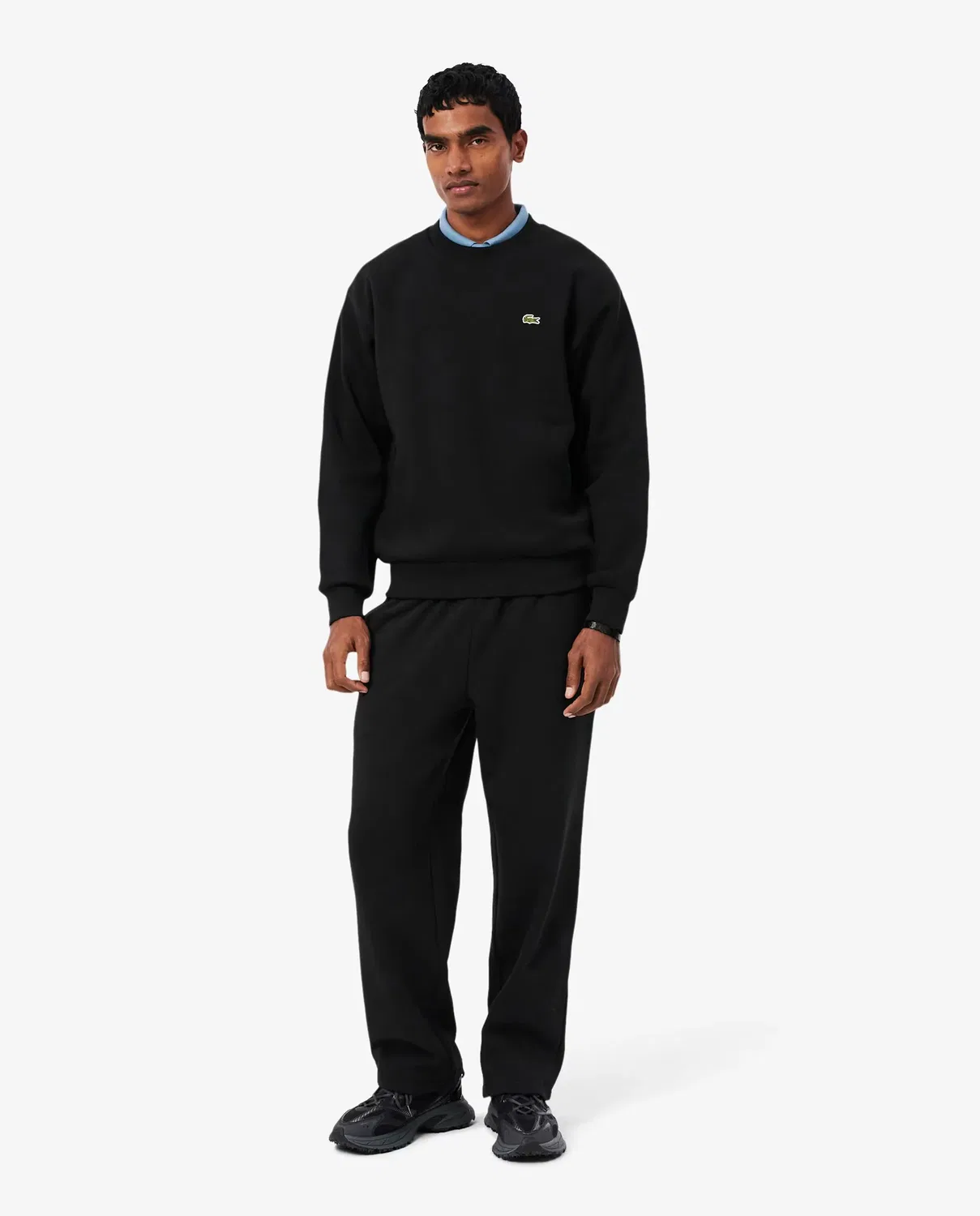 Спортивные штаны Lacoste мужские из футера с логотипом, прямой крой, черный