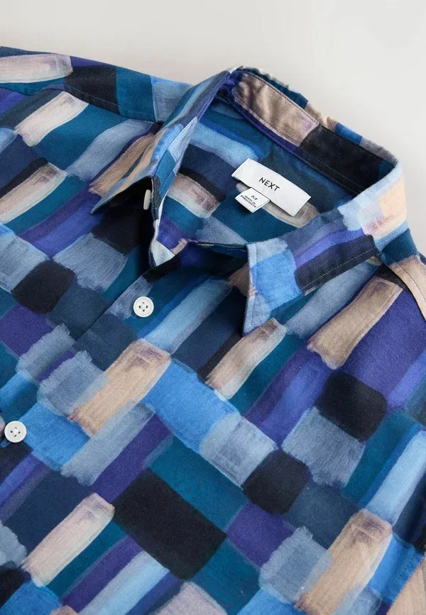 Рубашка с принтом Regular fit short sleeve shirt Next patchwork, синий — фото 2