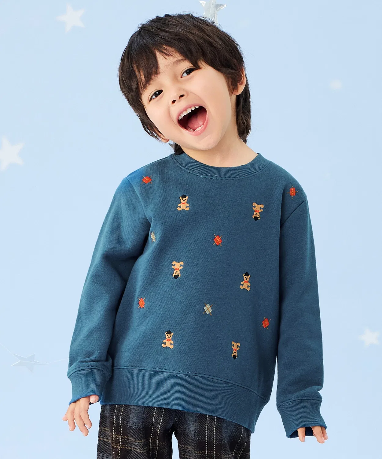 Детский свитшот с вышивкой Teddy Argyle, combimini, Dark Blue