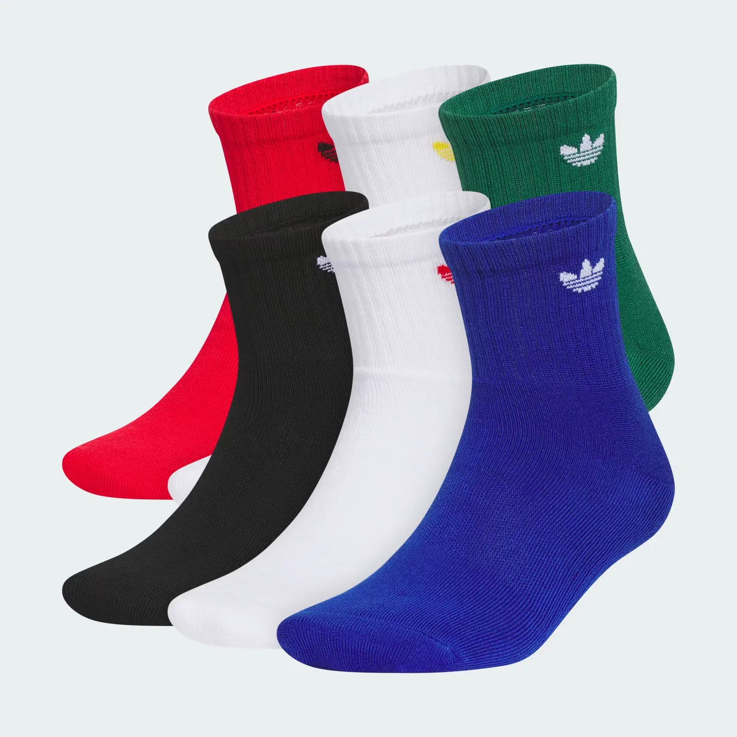 Носки Quarter с влагоотводящей тканью, 6 пар, Trefoil 2.0, Adidas Originals, Цвет: Scarlet/Collegiate Green/Blue
