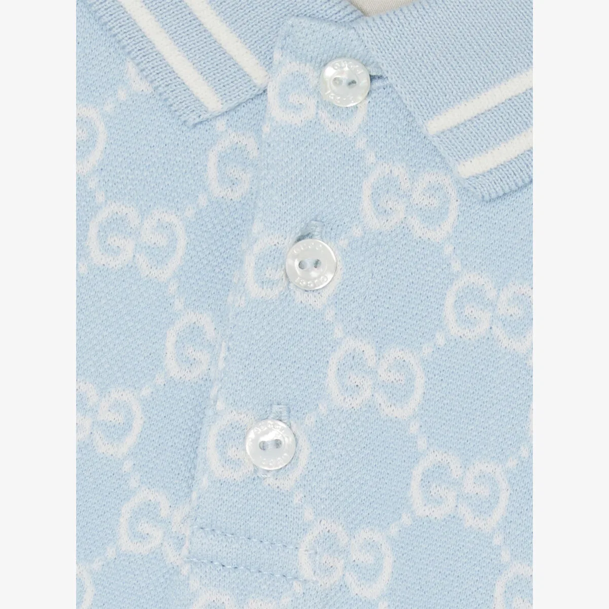 Поло-рубашка из хлопкового пике с логотипом gg, размеры 6-36 месяцев Gucci, белый/светло-голубой — фото 2