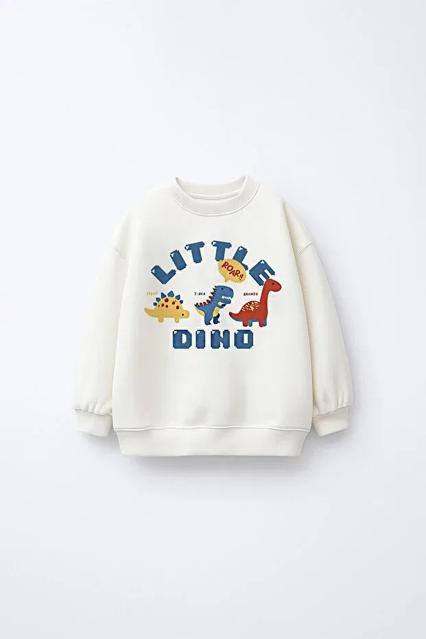 Детские свитшот для мальчиков с принтом Dino Printed Fleece-Lined C.C.L. Coccolin Kids Baby Clup, White