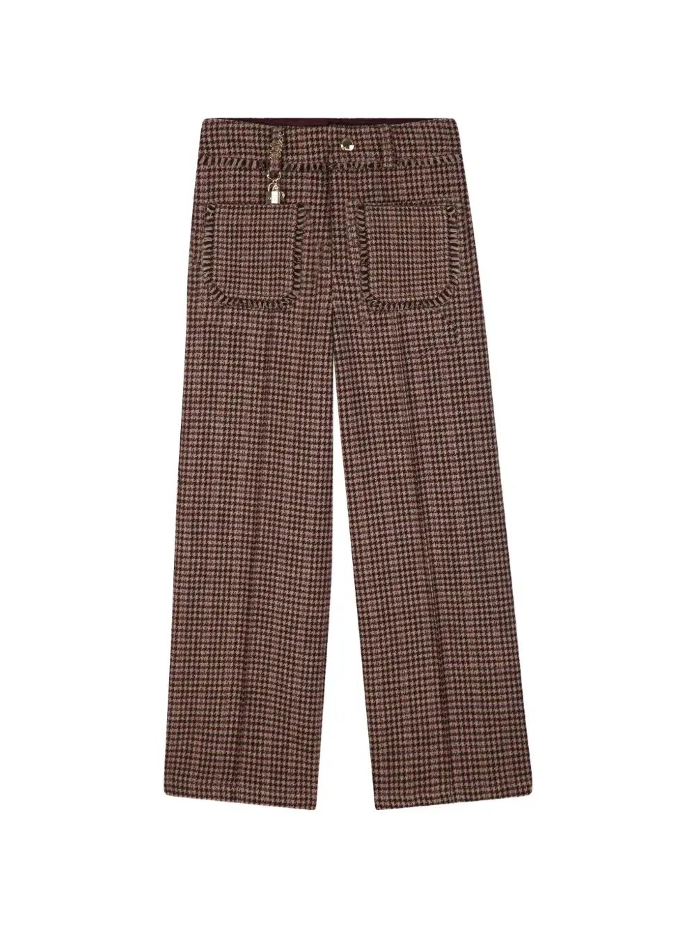 Шерстяные брюки в ломаную клетку Chloe Kids, коричневый
