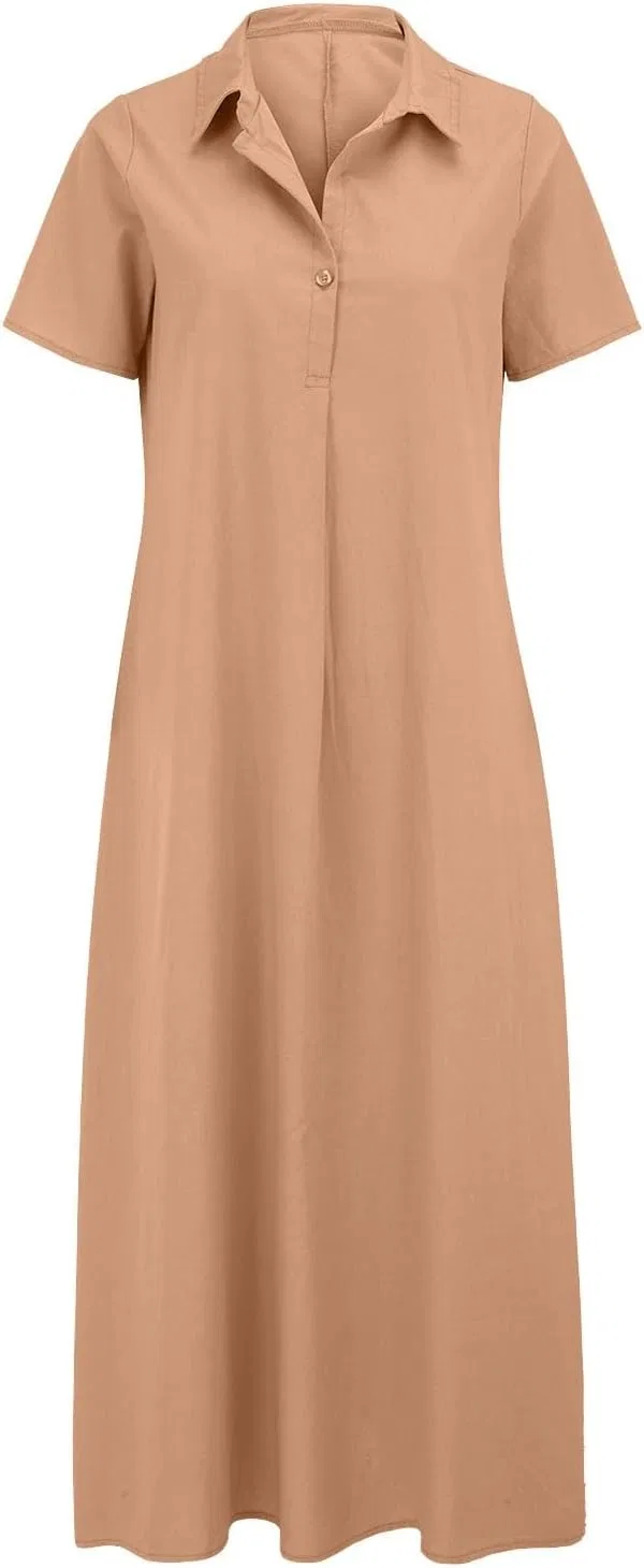 Женское повседневное платье миди с V-образным вырезом Cotton Linen, Orange — фото 2