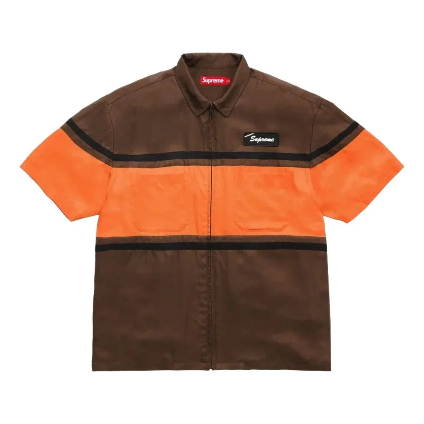 Мужская рубашка с длинным рукавом из шелка Supreme SS26 Silk Zip Up S/S Shirt, коричневый