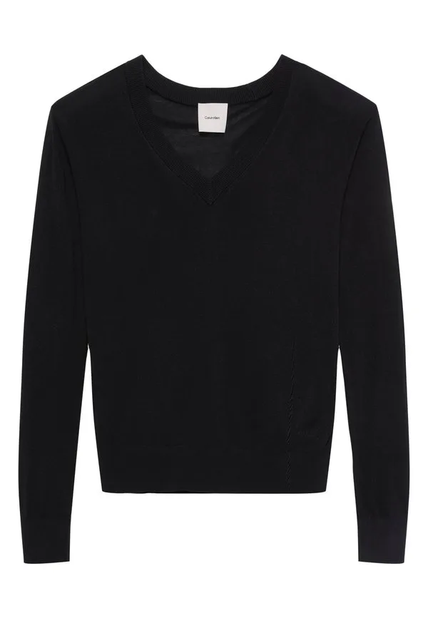 Джемпер с v-образным вырезом из тонкой ткани Calvin Klein, Black — фото 4