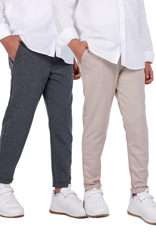 Детские брюки для мальчиков из рибаны с принтом 3Moda, Beige - Anthracite