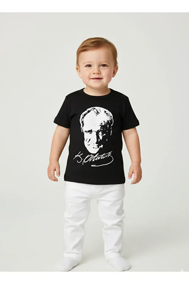 Детская футболка с принтом Ataturk printed unisex baby t-shirt Sibel Günay Butik, Black