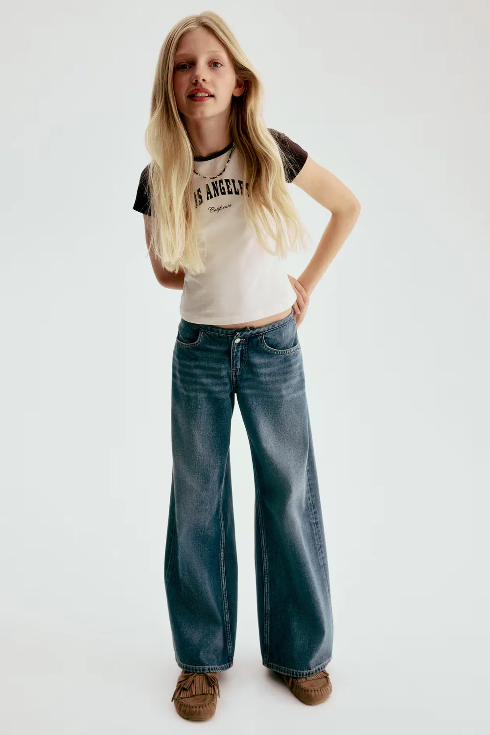 Джинсы с очень широкими штанинами и низкой посадкой H&M, Dunkles Denimblau