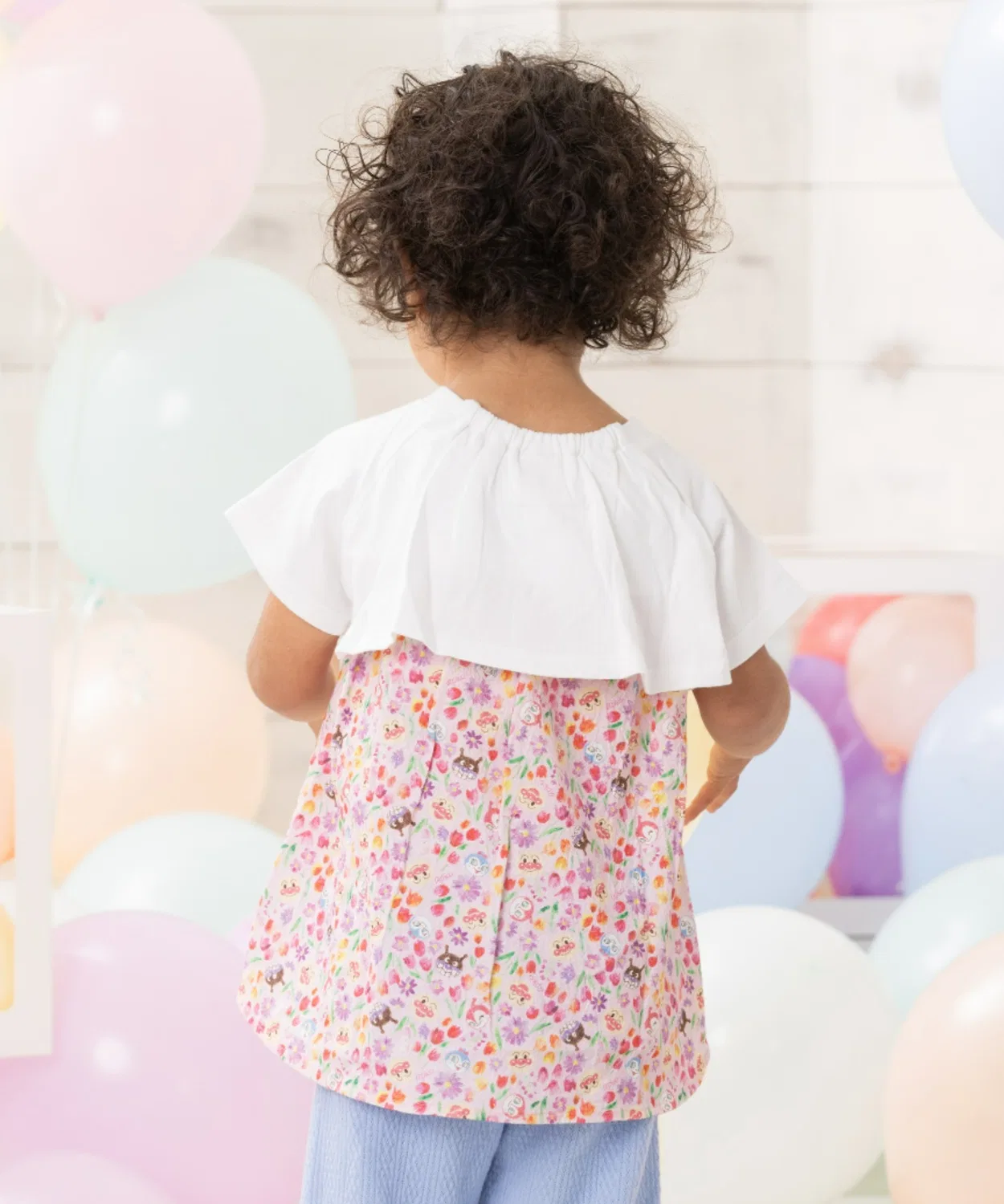 Детская туника для девочек с цветочным принтом, модель Flower Switching ANPANMAN KIDS COLLECTION, Off White — фото 3
