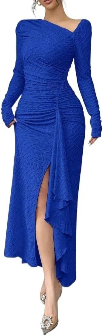 Женское элегантное платье с асимметричным воротником EsEiCo, Royal Blue