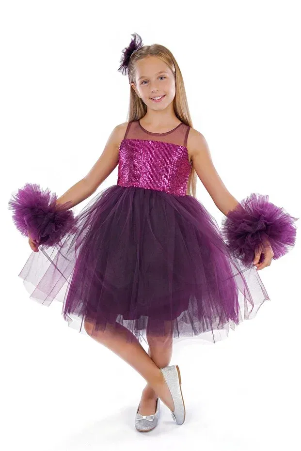 Детское платье для девочек без рукавов с пайетками Buse&Eylül Bebe, Purple — фото 2
