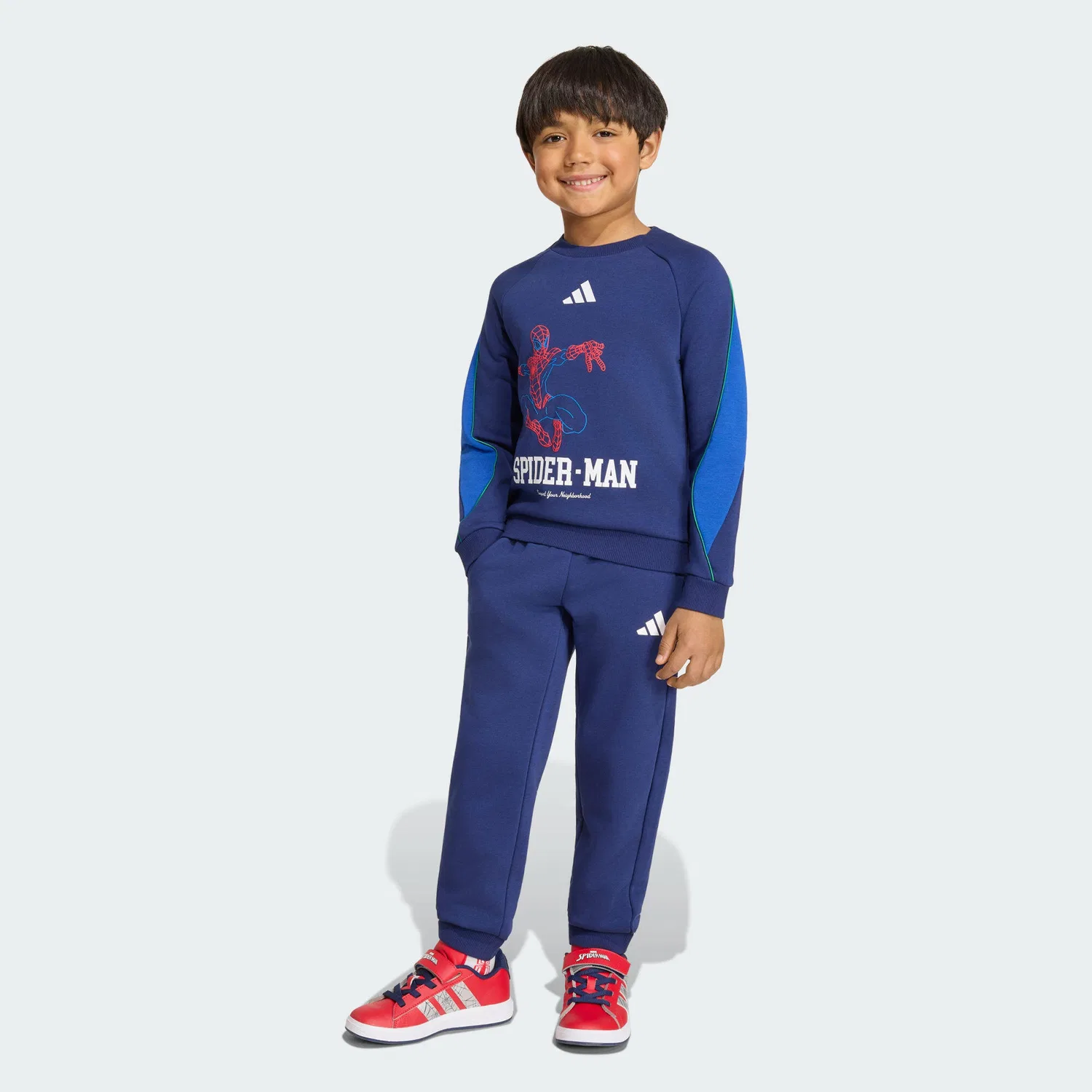 Детский спортивный костюм с принтом Marvel Spider-Man Adidas, Dunkelblau Weiss Konigsblau — фото 2