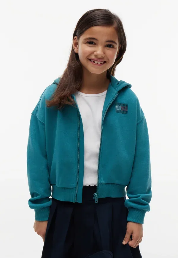 Худи с принтом Tommy rhinestone zip through Tommy Hilfiger, Platinum Teal, бирюзовый