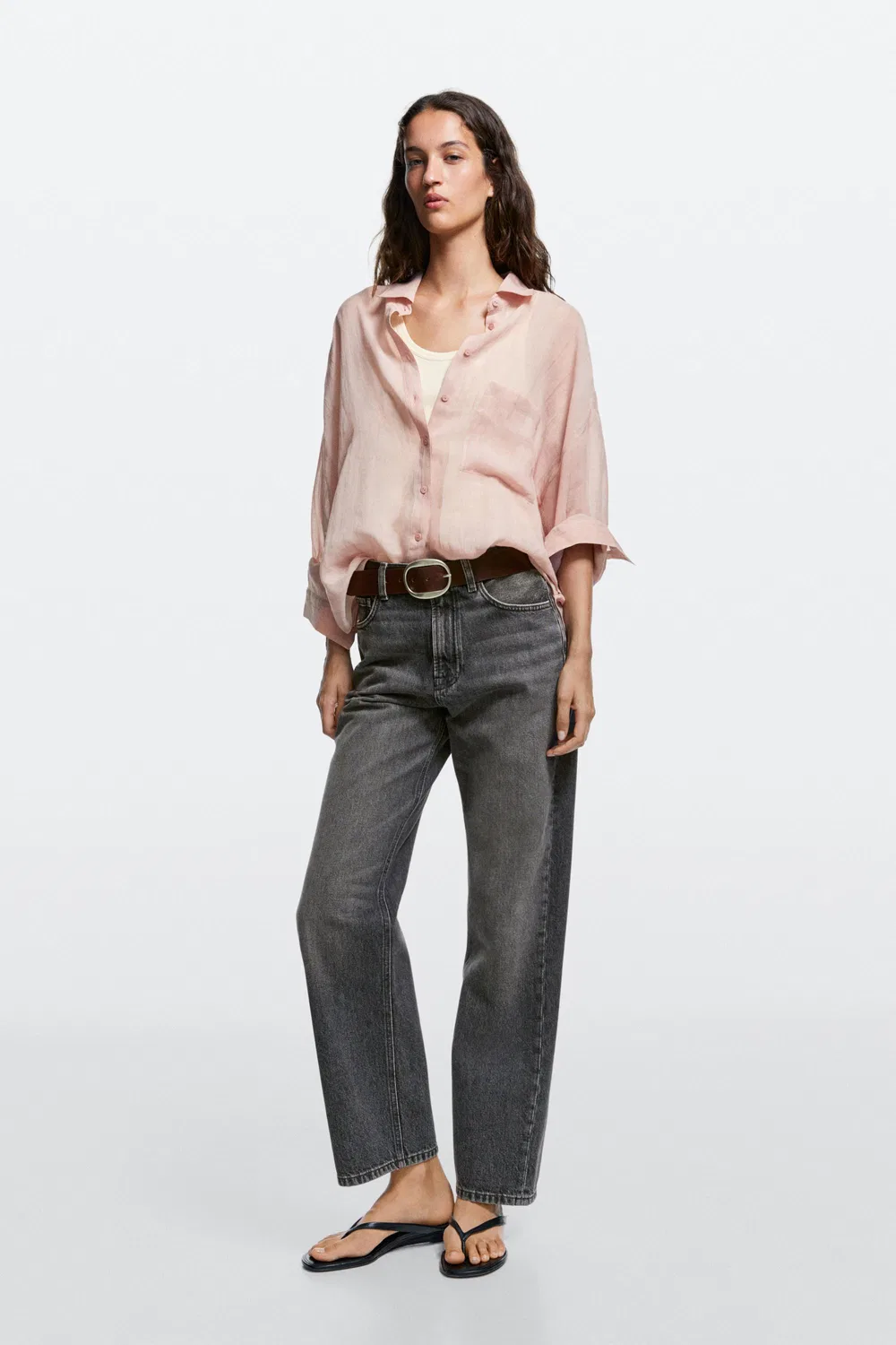 Джинсы Massimo Dutti High-Waist Straight-Leg, серый
